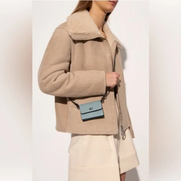 Coach Half Flap Leather Mini Card Case Crossbody shoulder chain strap - Picture 2 of 8